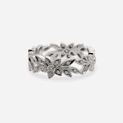 18KT White Gold Flower Design Eternity Ring
