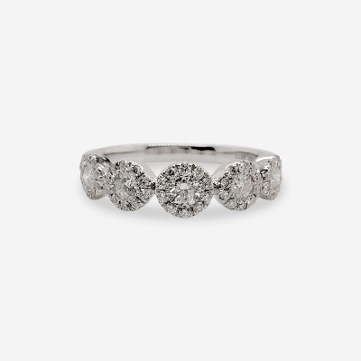 14KT White Gold Diamond Cluster Wedding Band