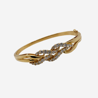 18KT Yellow Gold Diamond Wave Effect Bangle