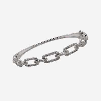 14KT White Gold Diamond Link Bangle Bracelet