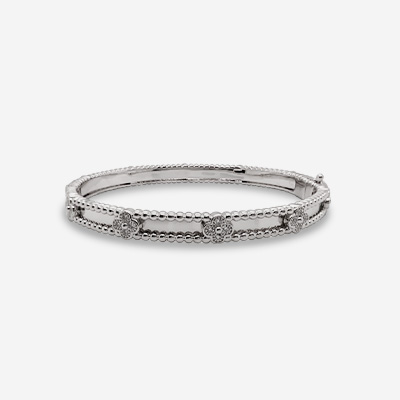 14KT White Gold Diamond Flower Bangle