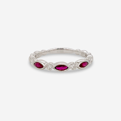 14KT White Gold Marquee Ruby and Diamond Ring