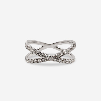 18KT White Gold Diamond X Ring