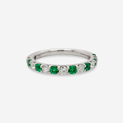 14KT White Gold Emerald and Diamond Wedding Ring