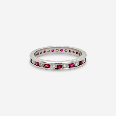 Platinum Diamond and Ruby Eternity Ring