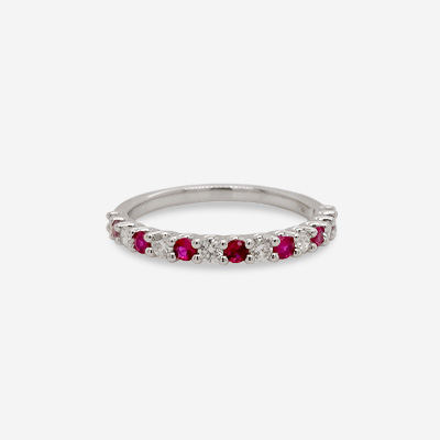 14KT White Gold Diamond and Ruby Wedding Band