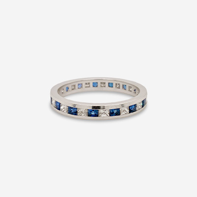 18KT White Gold Diamond and Sapphire Wedding Ring