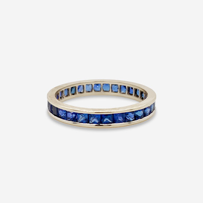 18KT White Gold Sapphire Milgrain Eternity Band