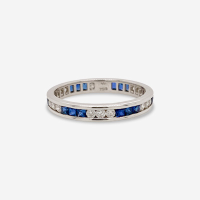 18KT White Gold Sapphire and Diamond Wedding Band