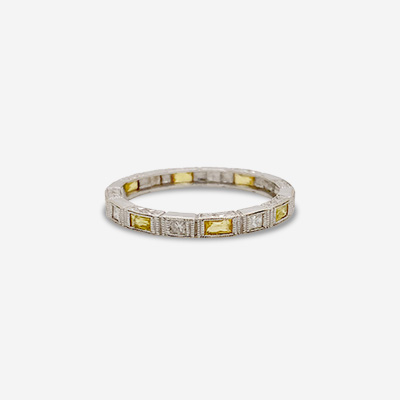 18KT White Gold Diamond and Yellow Sapphire Eternity Band