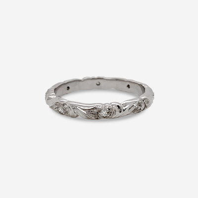 18KT White Gold Flower Wedding Band