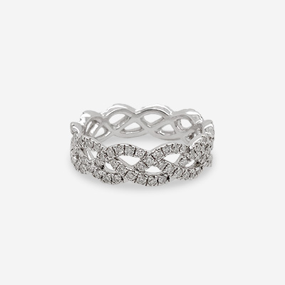 14KT White Gold Diamond Braided Eternity Ring