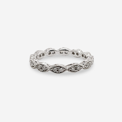 14KT White Gold Antique Style Diamond Wedding Band