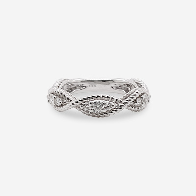 14KT White Gold Diamond Swirl Beaded Ring