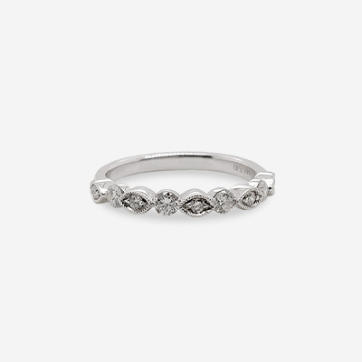 14KT White Gold Diamond Round and Marquee Wedding Band
