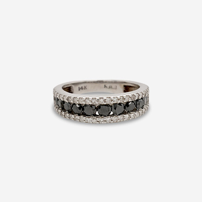 14KT White Gold Black and White Diamond Wedding Ring