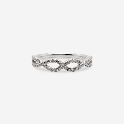 14KT White Gold Diamond Half-Way Twist Ring