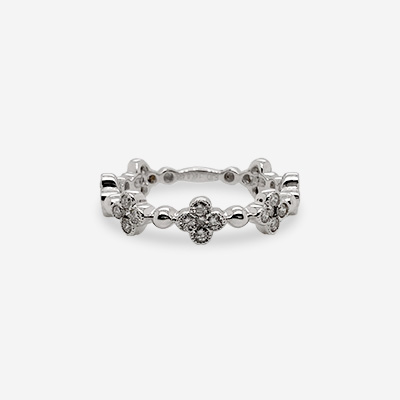 14KT White Gold Diamond Flower Wedding Ring