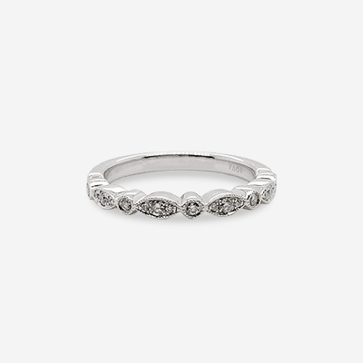 14KT White Gold Diamond Scalloped Half-Way Band