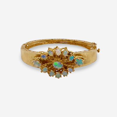 14KT Yellow Gold Opal Bangle Bracelet