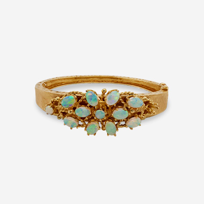 14Kt Yellow Gold 13 Opal Bangle