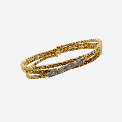 14KT Yellow Gold 3-Strand Diamond Cuff Bangle