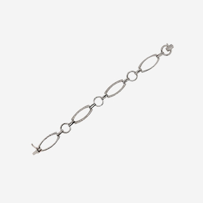 14KT White Gold Diamond Oval Link Bracelet