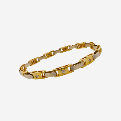 14KT Yellow and White Gold Bezel-Set Diamond Bracelet