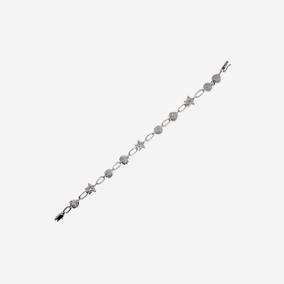 14KT White Gold Heart and Star Link Diamond Bracelet