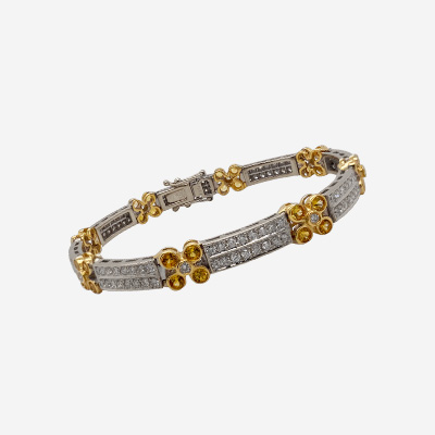 18KT Yellow and White Gold Diamond and Yellow Sapphire Bracelet