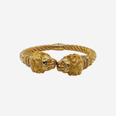 18KT Yellow Gold Lion Head Diamond Cuff Bracelet