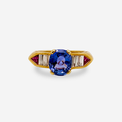 18KT Yellow Gold Sapphire Diamond Ruby Ring