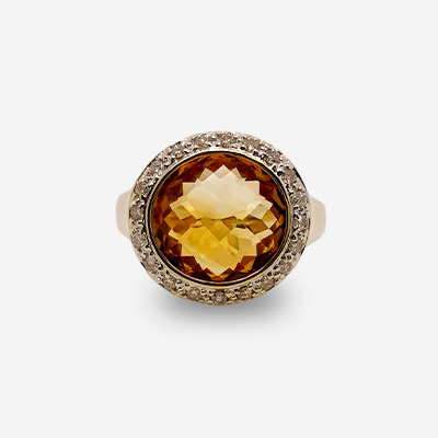 14KT Yellow Gold Round Citrine and Diamond Ring