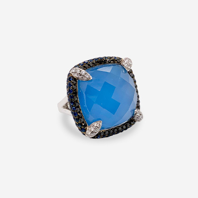 18KT White Gold Blue Agate Diamond Ring