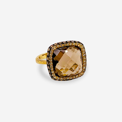 14KT Yellow Gold Smokey Topaz and Brown Diamond Ring