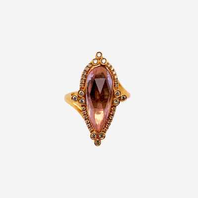 18KT Rose Gold Pear-Shaped Morganite and Diamond Ring