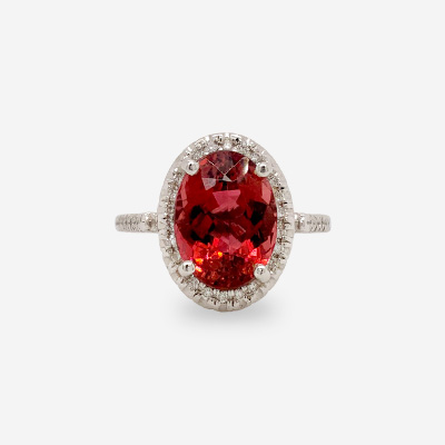 Platinum Oval Tourmaline and Diamond Ring