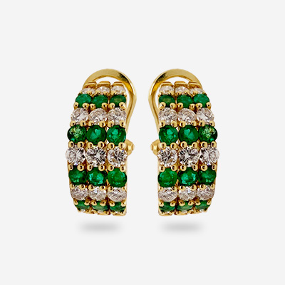 18KT Yellow Gold Emerald and Diamond Earrings