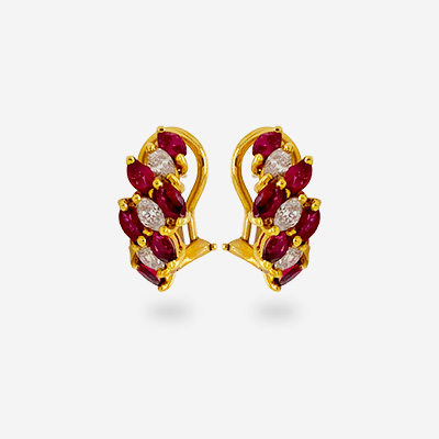 18KT Yellow Gold Ruby and Diamond Earrings