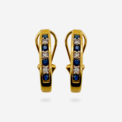14KT Yellow Gold Sapphire and Diamond Hoop Earrings