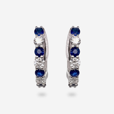 14KT White Gold Diamond and Sapphire Hoop Earrings