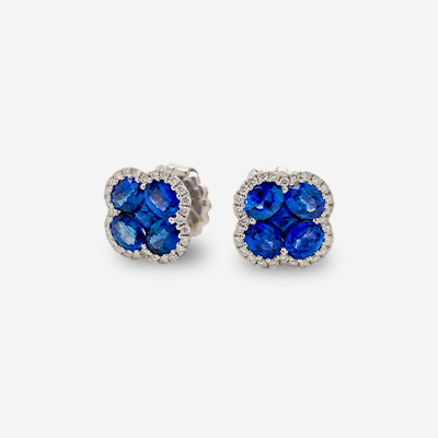 18KT White Gold Sapphire and Diamond Clover Earrings
