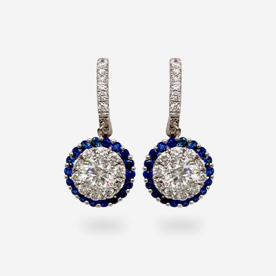 18Kt White Gold Diamond and Sapphire Drop Earrings