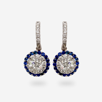 18Kt White Gold Diamond and Sapphire Drop Earrings