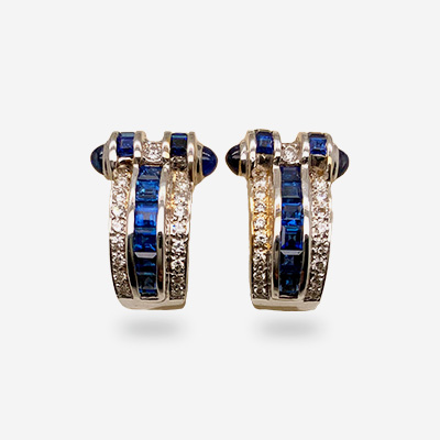 18KT White Gold Sapphire and Diamond Earrings