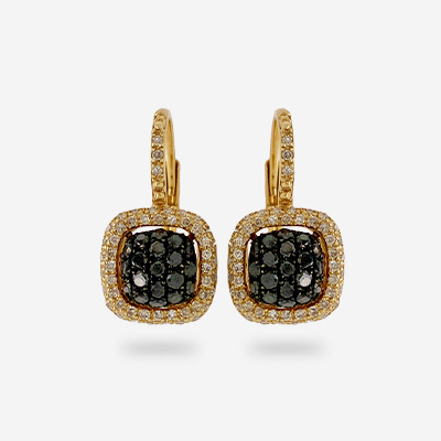 14KT Yellow Gold Black and White Diamond Halo Earrings