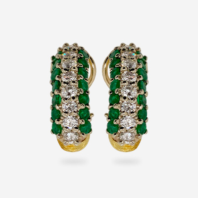 18KT Yellow Gold Emerald and Diamond Earrings