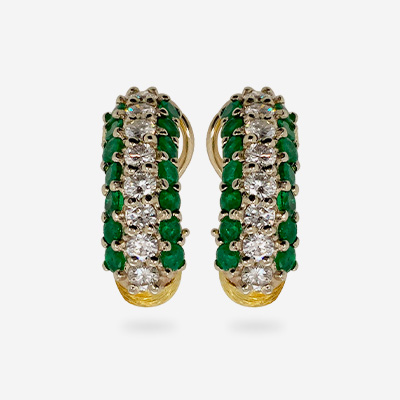 18KT Yellow Gold Emerald and Diamond Earrings