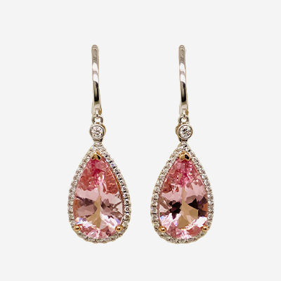 18Kt White Gold Pear-Shaped Morganite and Diamond Halo Earrings