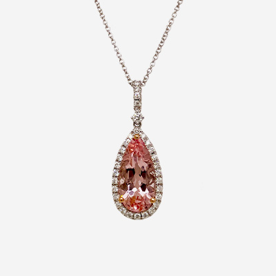 18KT White Gold Pear-Shaped Morganite and Diamond Pendant